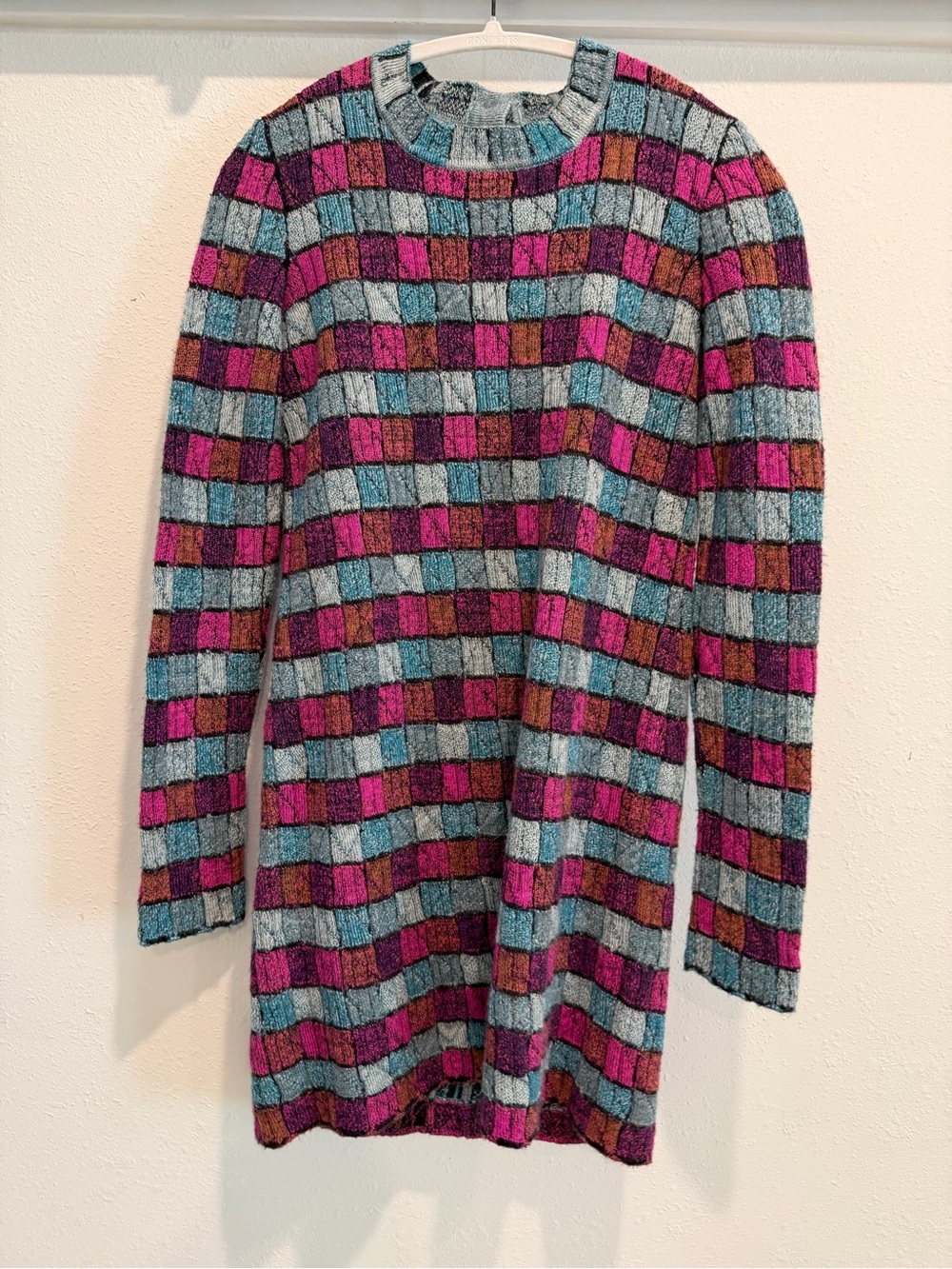 CHANEL Checked Crewneck Sweater Dress
